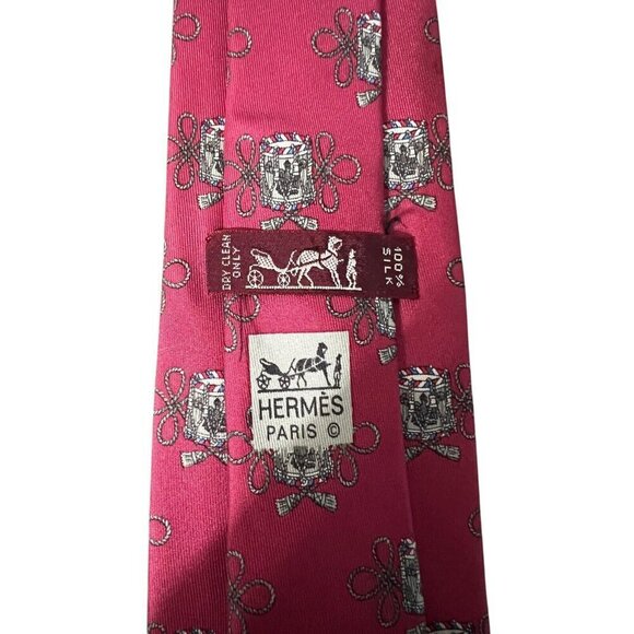 Hermes Silk Tie Drums And Ropes Pattern Burgundy Pink - Picture 5 of 7